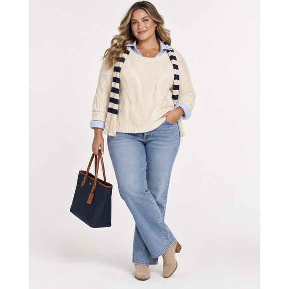 CJ Banks Sweaters - CJ Banks Cable Knit Sweater Size Textured Cotton Lightweight Open Knit Layer